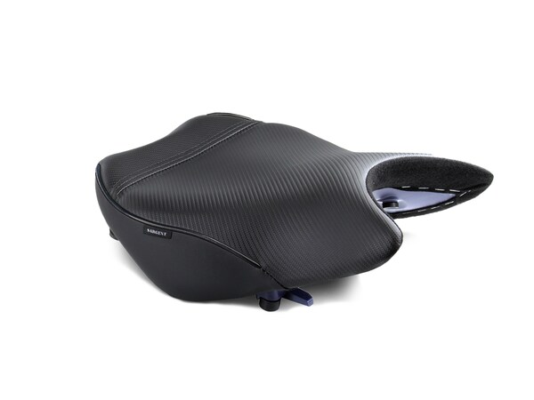 Sargent's World Sport Motorcycle Seat for the Suzuki GSX-S 1000GT and GSX-S 1000 GX shown with CFX and black welt, front only.